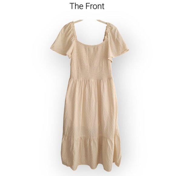 Gap s/s cream square neck flurry lined midi summer dress size S - Picture 2 of 10